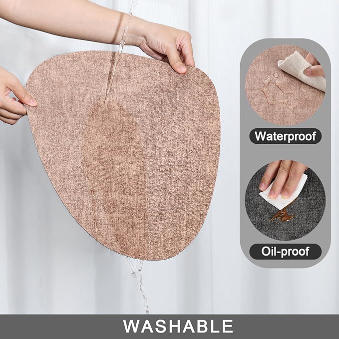 Placemats and Coasters, Washable Reversible Placemats Round Faux Leather Wipeable Place Mats Non Slip Heat Resistant Indoor Outdoor Table Mats (Set of 4, Gray Pink)