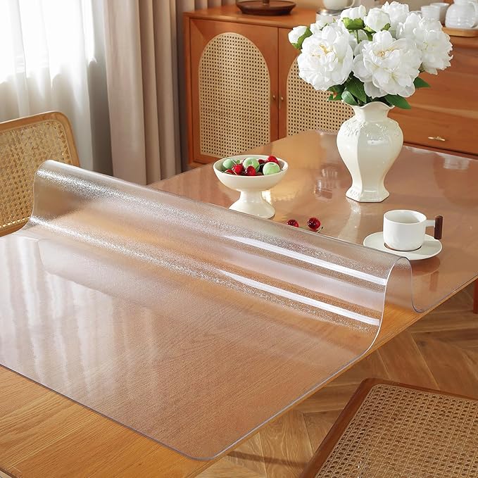 Frosted Clear Table Protector 38 x 66 Inch, 1.5mm Thick Plastic Table Cover, Waterproof PVC Clear Table Cover Protector, Desk Protector Mat, Writing Desk Pad for Desktop, Coffee & Dining Room Table