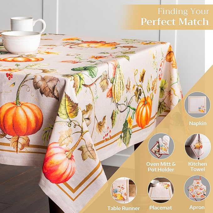 Maison d' Hermine Table Cloth Rectangle Table 100% Cotton 70 x 120 Inches Fall Tablecloth Reusable Everyday Use for Thanksgiving Christmas Decorations Dining Farmhouse Party (Potiron)