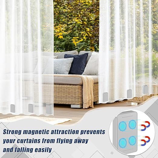 32 Pcs Outdoor Curtain Weights, 16 Pairs Upgrade to Heavier Magnetic Drapery Weights, Plastic Wrapped Waterproof Curtain Magnets for Home Decor, Tablecloth, Patio, Shower, Outside Curtains-Grey