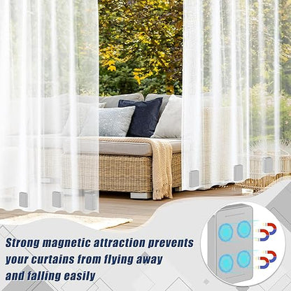 32 Pcs Outdoor Curtain Weights, 16 Pairs Upgrade to Heavier Magnetic Drapery Weights, Plastic Wrapped Waterproof Curtain Magnets for Home Decor, Tablecloth, Patio, Shower, Outside Curtains-Grey