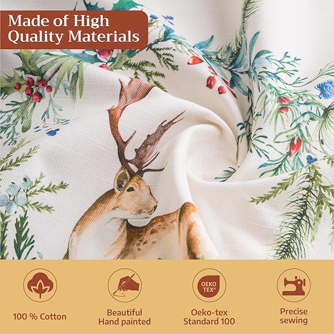 Maison d' Hermine Table Cloth Rectangle Table 100% Cotton 54 x 72 Inches Fall Tablecloth Reusable Everyday Use for Thanksgiving Christmas Decorations Dining Farmhouse Party (Holly Time)