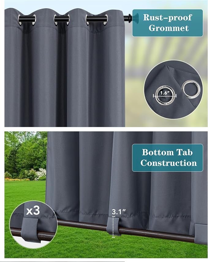 Windproof Outdoor Curtains for Patio Waterproof 4 Pcs 54x84 In Grey | Grommet - Image 2
