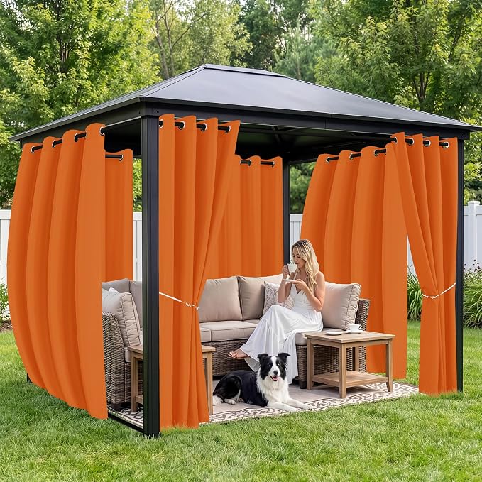 Outdoor Curtains for Patio Waterproof 6 Panels, Porch Sun Shade | Weatherproof - Image 4