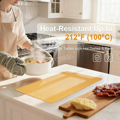 Faux Leather Placemats Set of 6 – 17x12 Inch Vinyl Table Mats, Heat Resistant, Non Slip, Wipeable & Washable, Easy to Clean Dining Table Decor for Kitchen & Dining Room（Golden Yellow）