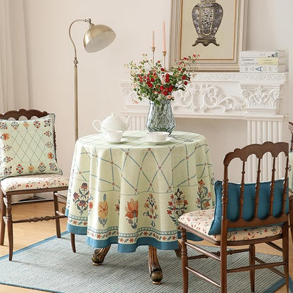 ISAENNE Designer Linen Floral Round Tablecloth,Light Green Farmhouse Durable Table Cloth,Washable Decor Tablecloths for Dining Kitchen Thanksgiving Christmas,Diameter 67"-Floralsea B