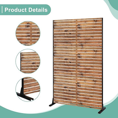 Metal Privacy Screen for Outdoor & Indoor Use, Free Standing Privacy Screen for Patio Garden Pool, 72" H x 47" W Decoative Privacy Panels, Weather Resistant, Easy Assembly (Natural Brown)