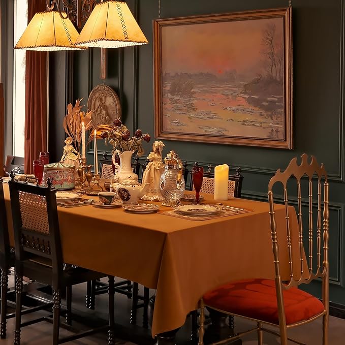 Velvet Tablecloth 60'' x 84'', Waterproof Washable Rectangle Table Cloth, Durable Farmhouse Table Cover for Fall Dining Thanksgiving Wedding Party- Caramel Orange