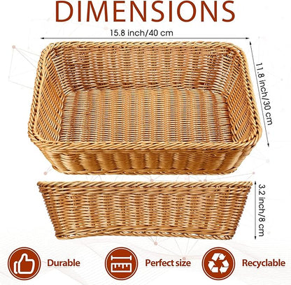 Eccliy 6 Pack Wicker Bread Baskets 15.8 Inch Woven Serving Basket for Gifts, Poly Wicker Storage Rectangle Rattan Display Trays for Bread Food Vegetables Fruit Snacks Tabletop Restaurant Home