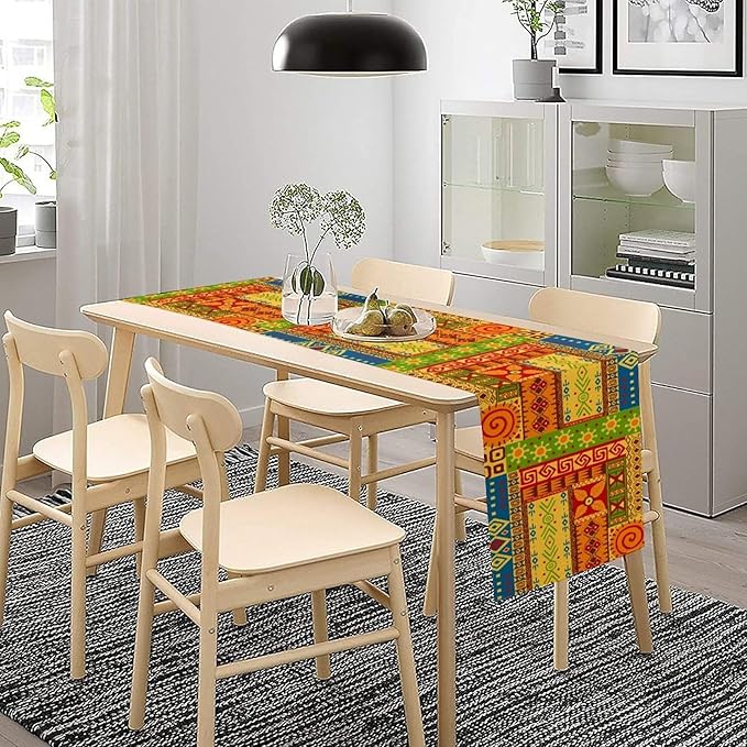 African Totems Table Runner, African American Kwanzaa Black History Month Juneteenth Table Runner for Home Kitchen Dining Holiday Party 13x70in