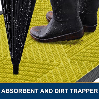 Smiry Front Door Mat Outside Entrance, Heavy Duty Sturdy Natural Rubber Doormat, Trap Dirt and Moisture, Easy Clean Low Profile Mats for Indoor Outdoor Entry, Irregular Triangle (36x24, MST-Yellow)