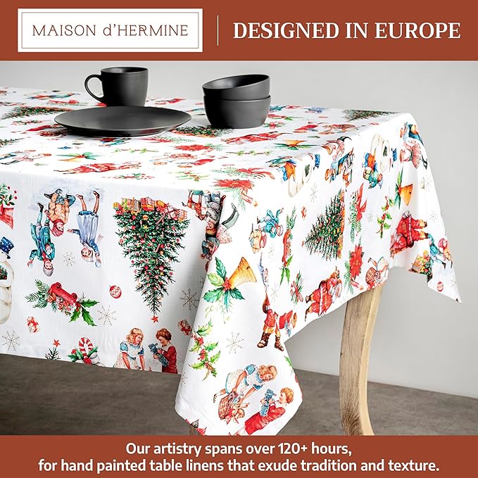 Maison d' Hermine Table Cloth Rectangle Table 100% Cotton 60 x 120 Inches Fall Tablecloth Reusable Everyday Use for Thanksgiving Christmas Decorations Dining Farmhouse Party (Chromo)