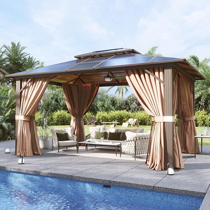 Aoxun 12'x10' Gazebo with Polycarbonate Double Roof, Light Brown | Metal Frame - Image 2