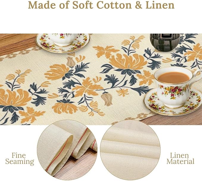 Vintage Yellow Floral Table Runner,Spring Summer Boho Flower Print Table Decoration for Kitchen Dining Table Home Farmhouse Party Decor 13x120in