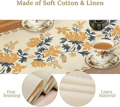 Vintage Yellow Floral Table Runner,Spring Summer Boho Flower Print Table Decoration for Kitchen Dining Table Home Farmhouse Party Decor 13x108in
