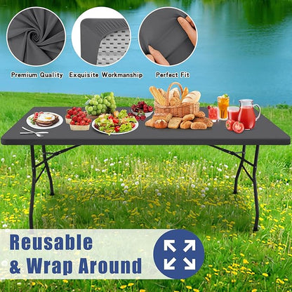Spandex 6 Foot Rectangle Table Cloth 6 Pack, Elastic Fitted Tablecloths for Picnic, Stretch Washable Patio Table Cover for Outdoor, Camping, Banquet and Parties (Dark Grey, 30"x72")