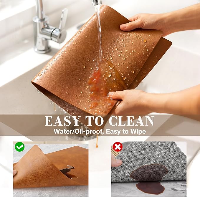 Roxifina Faux Leather Placemats Set of 4 - Vinyl Placemats Wipeable Waterproof Oil-Proof PU Place Mats Heat Resistant Reversible Table Mats for Dining, Kitchen, Outdoor, 12 x 17 Inch (Reddish Brown)