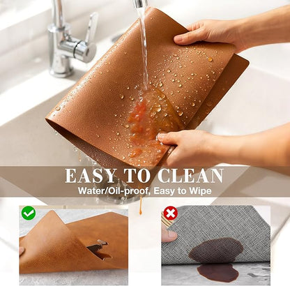 Roxifina Faux Leather Placemats Set of 4 - Vinyl Placemats Wipeable Waterproof Oil-Proof PU Place Mats Heat Resistant Reversible Table Mats for Dining, Kitchen, Outdoor, 12 x 17 Inch (Reddish Brown)