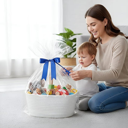 12 Pack Easter Woven Baskets for Gifts Empty Large Cotton Rope Square Storage Baskets with Handle for Organizing Shelves, Toys, Books, Towels, Clothes, 12.6" L x 8.7" w x 6" h(White)