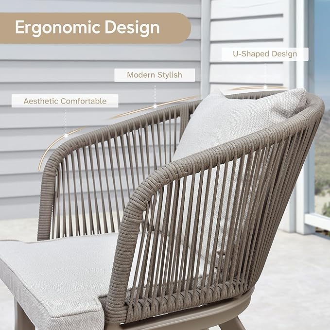 PURPLE LEAF 7 Pieces Patio Dining Set Wicker Outdoor Furniture Rectangular Table and Chairs Set for Garden Deck Aluminum Frame Backyard Kitchen Set, Cushions and Pillows Included Champagne