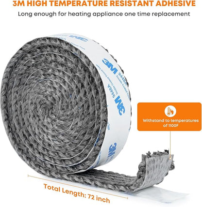 Stanbroil Stove Gasket Tape, 1" Width, 1/8" Thick 72" Length Self Adhesive Flat Gasket for Stoves and Fireplaces, High Temperature Fiberglass Gasket Tape