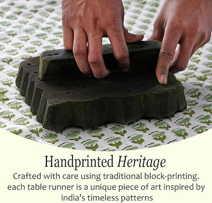 CPC Cotton Table Runner 16x72 Inch Block Printed Long Fall Table Runner for Dining Table, Card Table, Coffee Table, Wedding, Farmhouse & Outdoor Barbeque-Emerald Green