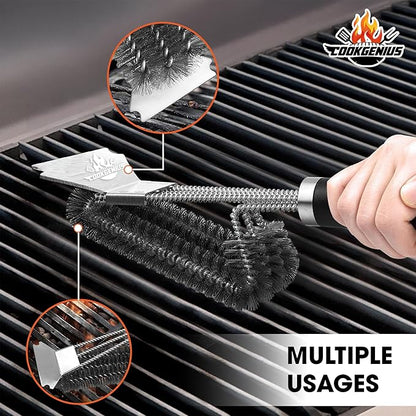 Grill Brush with Scraper for BBQ Grills – 18 Inch Long Handle BBQ Grill Cleaner for Outdoor Grill, Extra Strong BBQ Grill Cleaner for Grill/Smoker/Gas/Charcoal Grill - Best BBQ Grill Tool
