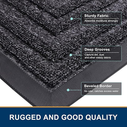 Buganda Front Door Mat Indoor Outdoor Entrance, Non-Slip Natural Rubber Doormats, Easy Clean, Low Profile, Dirt Trapper Entryway Floor Mats for Outside, Garages and Patios, 36x24, Silver Grey