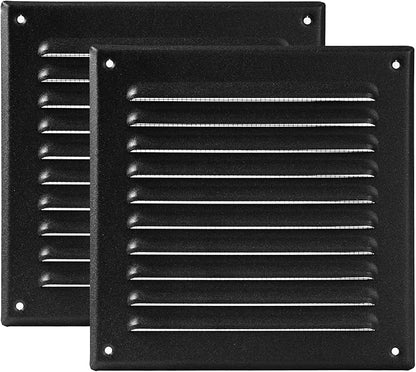 Vent Systems 6 x 6 Inch (Inner) - Pack of 2 - Black Vent Cover - Square Metal HVAC Return Air Grille with Mesh Screen - Register Wall Vent Duct Grill - Outdoor, Indoor, Crawlspace Exhaust Ventilation