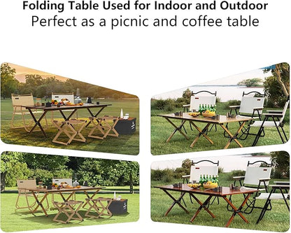 Folding Camping Table, 48Inch Lightweight Roll-Up Table Aluminum Low Portable Picnic Table with Carrying Bag for Outdoor, Beach, Picnic, Backyards, BBQ and Party Walnut Color