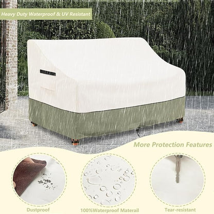 2-Seater Patio Sofa Cover,58 W x 32.5 D x 31 H Inches Outdoor Couch Cover,600D Heavy Duty Waterproof Outdoor Sofa Covers,Patio Furniture Covers,Beige