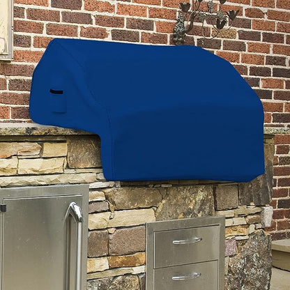 Covers & all Built-in Grill Cover Made of 18 Oz Waterproof Fabric with Air Pocket & Elastic for Snug Fit (48" W x 27" D x 26" H Inches, Blue)