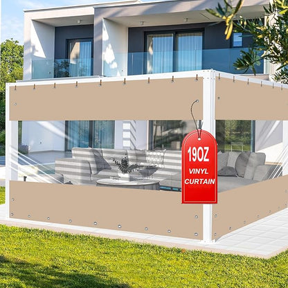 FoundGo 9'H x 15'W Vinyl Curtains for Patio 19oz, Outdoor Clear Vinyl Patio Enclosure,Heavy Duty Clear Tarp Waterproof PVC Tarps with Grommets for Pergola, Balcony,Porch,Gazebos，-4℉ Cold Resistant