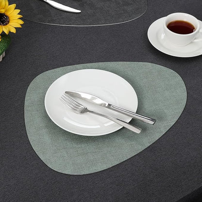 Placemats and Coasters, Washable Reversible Placemats Round Faux Leather Wipeable Place Mats Non Slip Heat Resistant Indoor Outdoor Table Mats (Set of 4, Gray Sage Green)