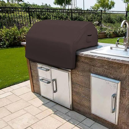 Covers & all Built-in Outdoor Grill Cover, Durable Heavy Duty 18 Oz Waterproof Cover Tuff Material with Air Pocket & Elastic for Snug Fit (36" W x 26" D x 24" H inches, Coffee)