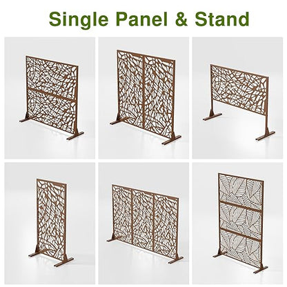 Casaphoria 72" H x 47" W Metal Outdoor Privacy Screen, Freestanding Decorative Divider for Patio, Deck, Balcony, and Garden with Stable Base, Brown Leaves