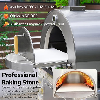 Gas Pizza Oven 16 Inch - 600°C Stainless Steel 304 Table Top Pizza Oven for Outdoor Use, Countertop Pizza Maker with Double-Layer Insulation for Backyard, Patio, Outdoor Kitchen (propane)