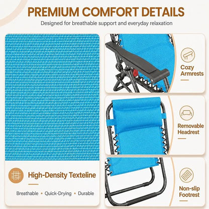 Yaheetech 26" Zero Gravity Recliners Adjustable Set of 2, Light Blue | Outdoor - Image 4