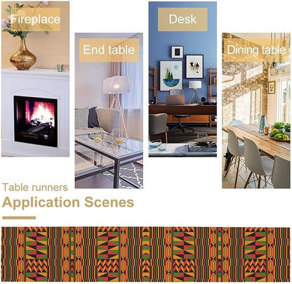 African Table Runner, Kwanzaa Black History Month Kente National Table Runner for Holiday Party Home Kitchen Dining Room 13x90in