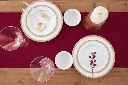 Solino Home Red Table Runner 36 Inches - Cotton Linen Hemstitch Coffee Table Runner 14 x 36 Inch Ideal for Dresser Tables - Winter, Valentines