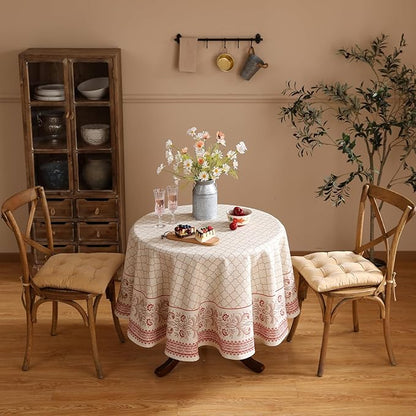 ISAENNE Designer Linen Floral Small Round Tablecloth,Pale Yellow Farmhouse Indoor Table Cloth,Durable Decor Tablecloths for Dining Kitchen Thanksgiving Christmas,Diameter 55"-Chamonix A