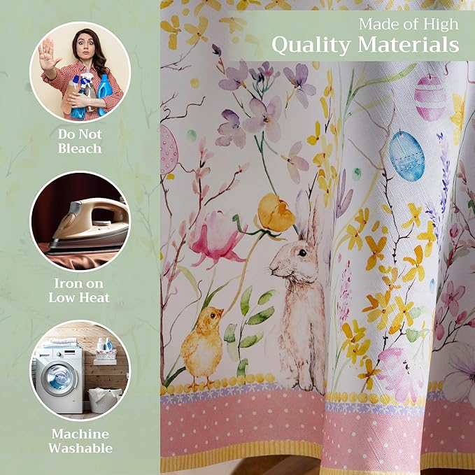 Maison d' Hermine Table Cloth Round Table 100% Cotton 69 Inches Tablecloth Reusable Decorative Everyday Use for Dining Room, Farmhouse, Home, Party, Festive & Wedding Spring Summer - Easter Zest
