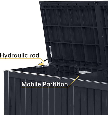 DRATO 200 Gallon Deck Box, Waterproof Resin Large Outdoor Storgae Box for Patio Furniture, Patio Cushions, Gardening Tools, Pool Supplies, Lockable（Black，200 Gallon）