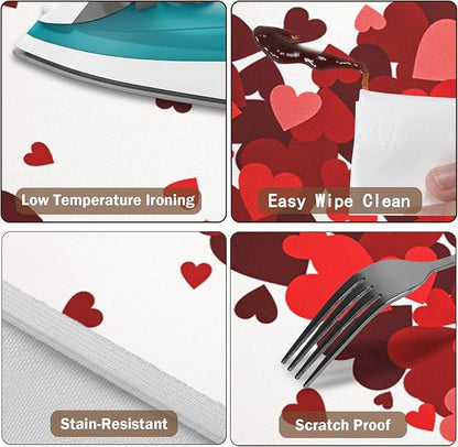 Valentines Day Round Fitted Tablecloth with Elastic Red Love Heart Circle Table Cloth for 36-40" Tables Wipeable Waterproof Washable Valentine Decorative Table Cover for Picnic Dining Party Decor