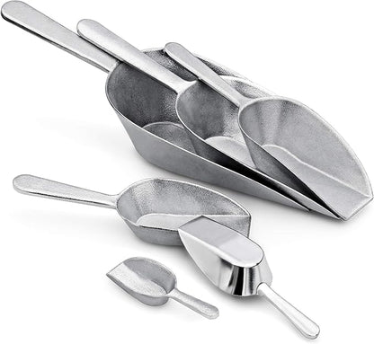 New Star Foodservice 34707 One-Piece Cast Aluminum Flat Bottom Bar Ice Flour Utility Scoop, 16-Ounce, Silver