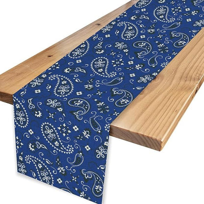 Blue Paisley Table Runner, Vintage Damask Antique Floral Flower Boho Damask Swirled Rustic Coffee Table Center Decor for Family Kitchen and Living Room Outdoor Table Decorations, 13"x90"