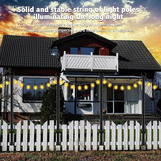 8 Pack String Light Poles,5Ft Metal Poles for Outdoor String Lights,Outdoor Light Poles with Post,Poles/Stand for Outside,Patio,Deck,Backyard,Garden Wedding,Party