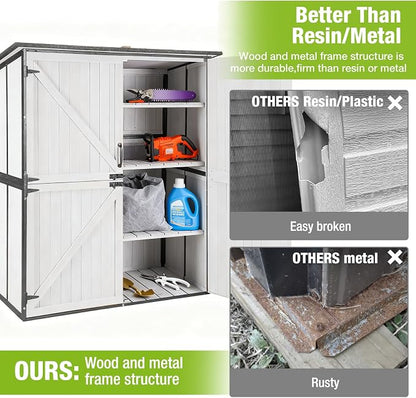 GUTINNEEN Outdoor Storage Cabinet Durable Metal Frame and Solid Wood Vertical - Image 5
