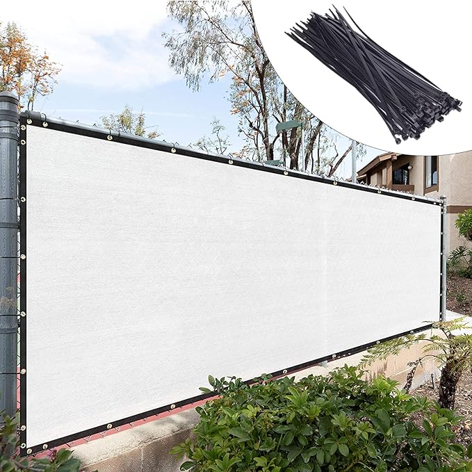 Royal Shade Custom Size 4' x 164' White Fence Privacy Screen Windscreen Cover Netting Mesh Fabric Cloth - Cable Zip Ties Included (We Make Custom Size)