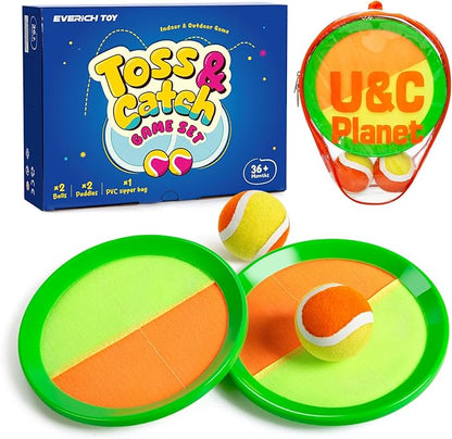 EVERICH TOY Upgraded Toss and Catch Ball Game Set, Kids Toy Stocking Stuffers for Boys Girls Ages 3-12, Includes 2 Paddles 2 Sticky Balls, Water-Resistant Indoor Outdoor Toy for Beach Pool Yard